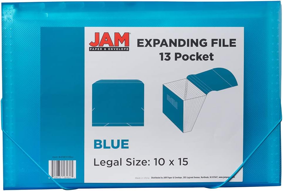 JAM Paper Accordion Folders - 13 Pocket Plastic Expanding File - Legal Size - 10 x 15 - Red - Sold Individually
