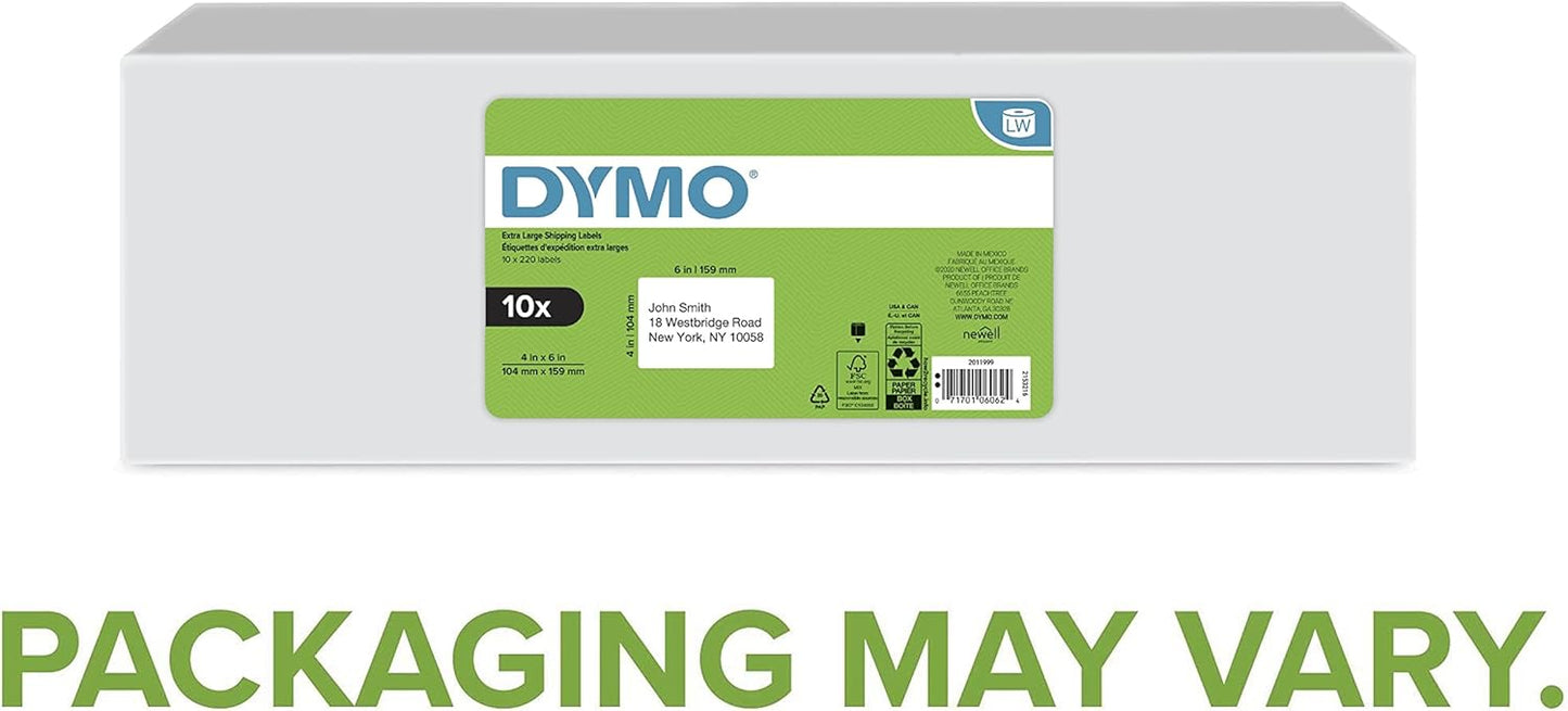 DYMO Authentic LW Extra-Large Shipping Labels DYMO Labels for LabelWriter 5XL and 4XL Label Printers Only White 4" x 6" 1 Roll of 220