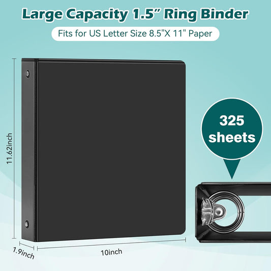 Heture 3 Ring Binder 1.5 Inch 6 Pack, 1-1/2" Clear View with Round Rings, PVC-Free,Holds for 325 Sheets 8.5X 11 US Letter Size Paper, Durable White Binders Perfect for Office,School and Home