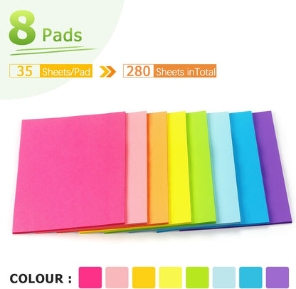 Winner Aura Sticky Notes 3x5 inch Bright Colors Self-Stick Pads 8 Packs 400 Sheets
