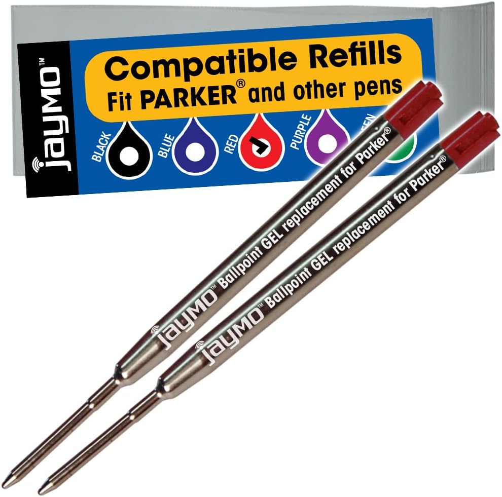 Jaymo Replacement for Parker 30525PP/30526PP and Bastion - Measures 3.875 in / 98 mm Long - G2 Gel Ballpoint Pen Refill - 2 Black + 2 Blue + Red + Purple