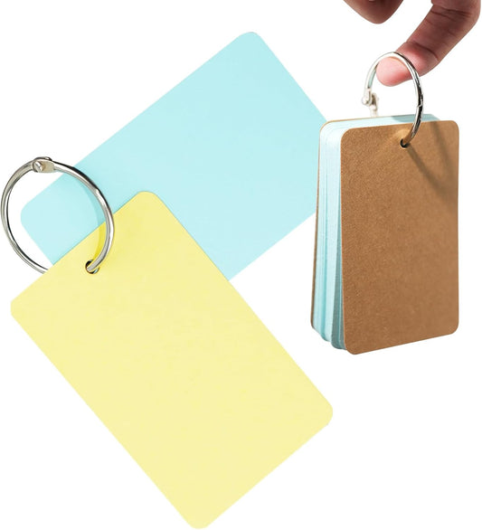 6 Pack Colored Flash Cards with 300 Sheets Study Cards, 2.7 * 1.6 Blank Notecards with Binder Ring, for DIY Greeting Cards, Kindness cards, and Study Cards