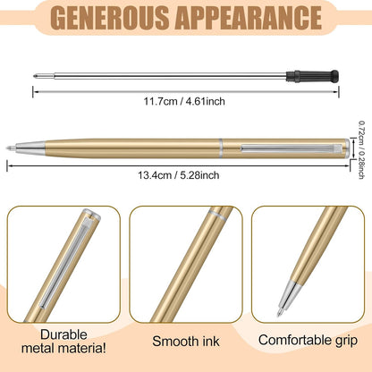 Zonon 240 Pcs Gold Metal Slim Ballpoint Pens Bulk Retractable Metallic Black Ink 1 mm Medium Point Smooth Writing Pens for Wedding Business Office Supplies Students Teachers Men Women Present