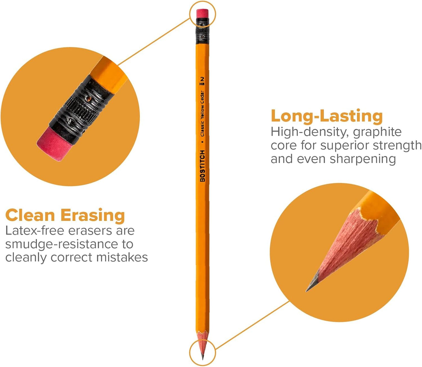 Bostitch Office Premium #2 Pencils, American Cedar Wood, Pre-Sharpened, HB Graphite, 12-Pack