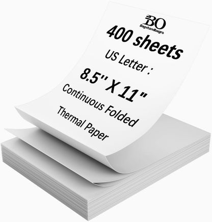 Thermal Printer Paper 8.5 x 11 Inch, 200 Sheets US Letter Size Thermal Paper, Compatible with M08F/A40 Thermal Portable Printer, Continual Feeding Folded Printing Paper (200 Sheets/Continuous Folding)