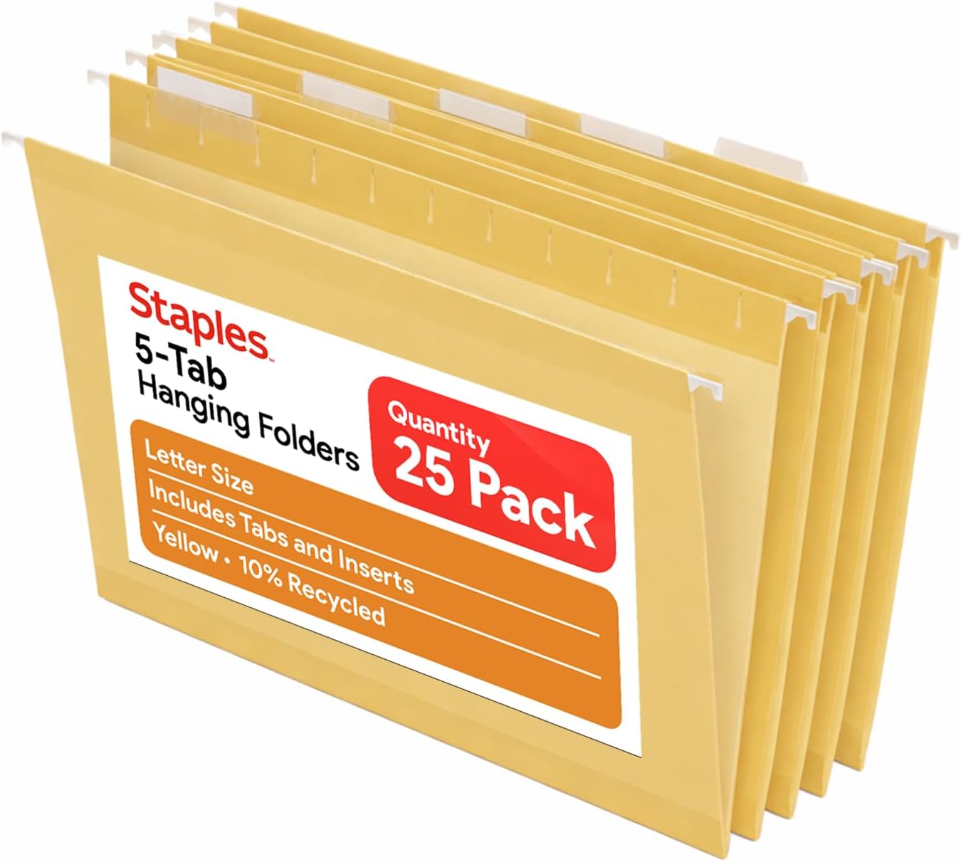 Staples Hanging File Folders, Letter Size, Blue, 5‑Tab, 1/5‑Cut Tabs, Includes Tabs & Inserts – 25/Pack