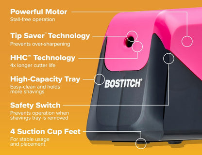 Bostitch Office Battery Pencil Sharpener, 4X Longer Cutter Life, Tip Saver Technology, Black (BPS4-BLK)