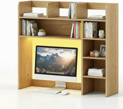 Tangkula Desktop Bookshelf, Countertop Storage Hutch with 5 Shelves for Computer Desk, Desk 3-Tier Display Rack, Multipurpose Wood Desktop Hutch Storage Organizer for Dorm Office Home
