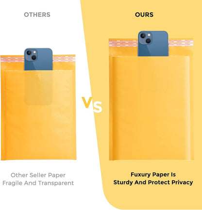 Fuxury Kraft Bubble Mailer 4x8” 50Pack Padded Envelopes Usable Size 4x7" Strong Adhesion Thick Bubble Envelopes Waterproof Cushioned Bubble Mailers Packaging for Small Business #000 Yellow