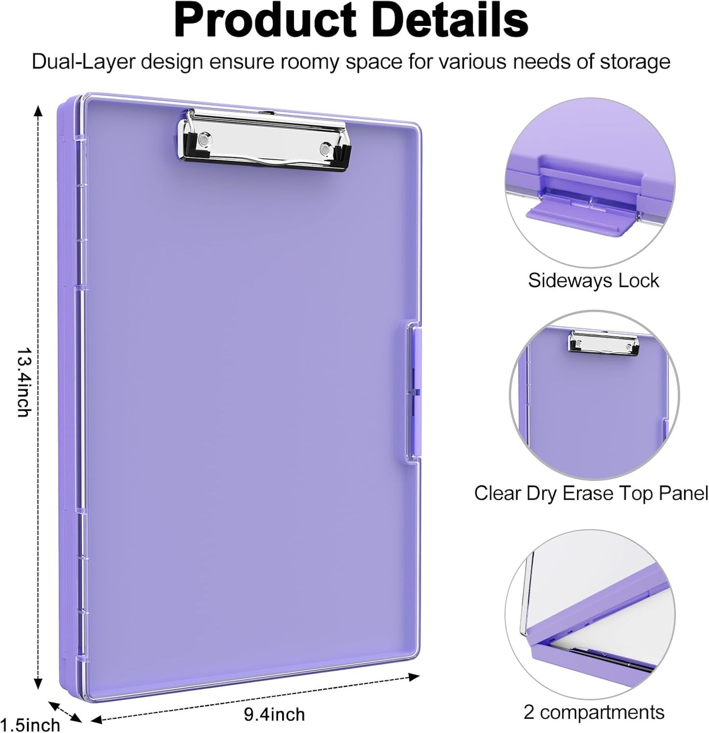 Piasoenc Clipboard with Storage, 8.5 x 11 Clip Boards with 2 Storage Case and A4 Paper Folder, Clear Dry Erase Top Panel, Heavy Duty Plastic, Folio & Side Opening, for Nurses, Teachers, Lawers,Black