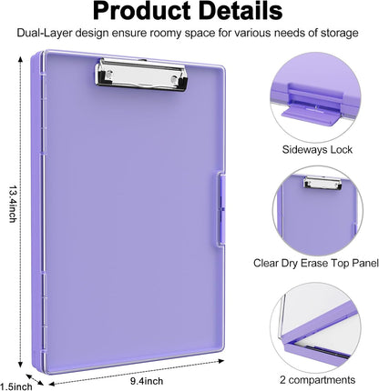 Piasoenc Clipboard with Storage, 8.5 x 11 Clip Boards with 2 Storage Case and A4 Paper Folder, Clear Dry Erase Top Panel, Heavy Duty Plastic, Folio & Side Opening, for Nurses, Teachers, Lawers,Black
