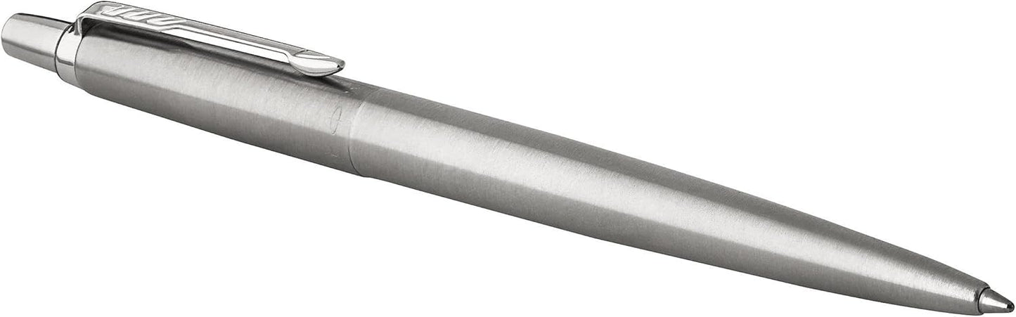 Parker Jotter Ballpoint Pen, Stainless Steel with Chrome Trim, Medium Point, Blue Ink - Smooth Writing, Sleek, Polished, Professional, Desk Essentials