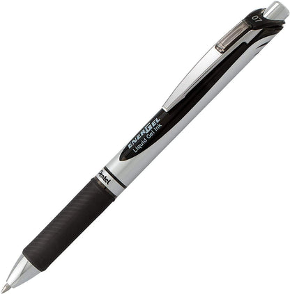 Pentel Energel 0.7 mm RTX Retractable Black Ink Pens - Medium Point, Metal Tip Pack of 10
