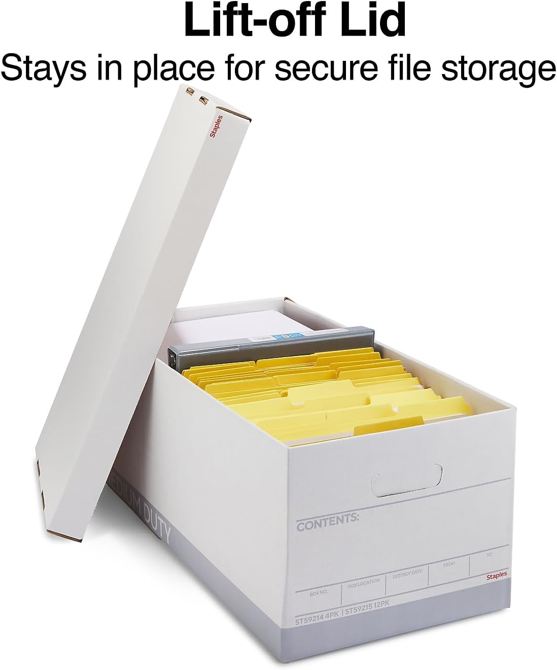 STAPLES Storage & Filing Box, Medium-Duty with Handles & Removeable Lid, Letter Size Documents, Stackable, 12-Pack, White/Gray