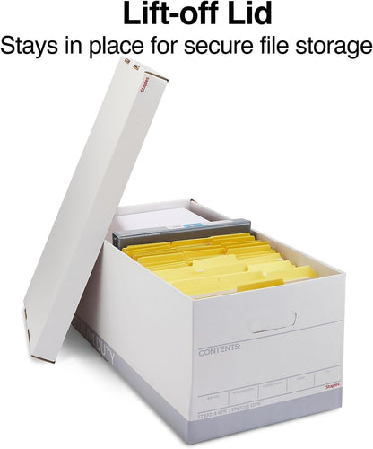 STAPLES Storage & Filing Box, Medium-Duty with Handles & Removeable Lid, Letter Size Documents, Stackable, 12-Pack, White/Gray