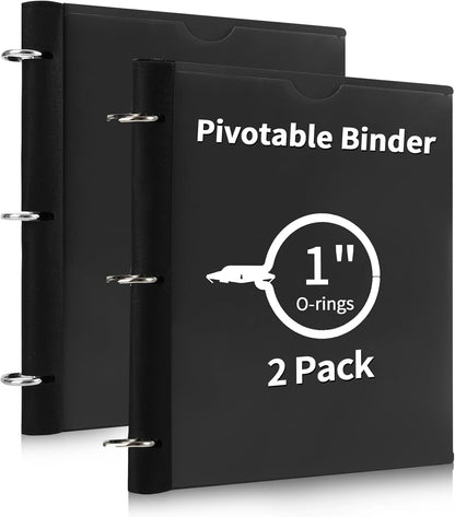 360 Degree Pivotable Binder, Upgraded 3 Ring Binder 1 inch 4 Pack, Flexible Binders 3 Ring, Foldable Three Ring Binders- Black, White, Blue, Red