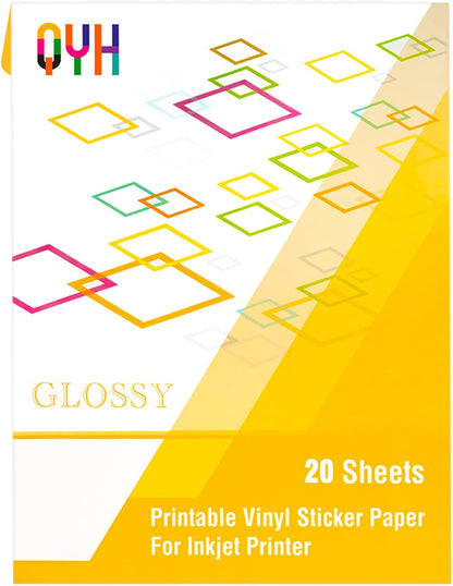 QYH Printable Vinyl Sticker Paper for Inkjet & Laser Printer - Matte White Waterproof, 50 Sheets Vivid Colors, Compatible with Cricut, Silhouette, Ideal for Small Business & DIY- 8.5"x11"