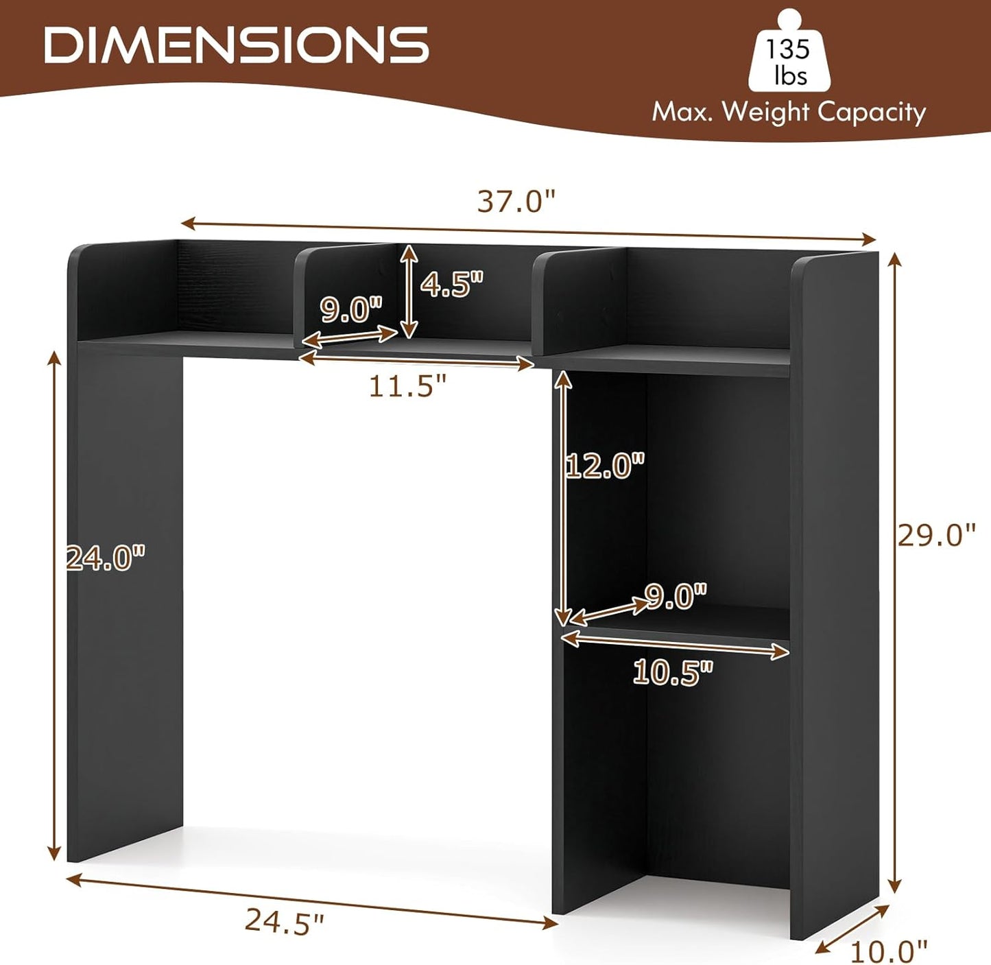 Tangkula Desktop Bookshelf, Countertop Storage Hutch with 5 Shelves for Computer Desk, Desk 3-Tier Display Rack, Multipurpose Wood Desktop Hutch Storage Organizer for Dorm Office Home