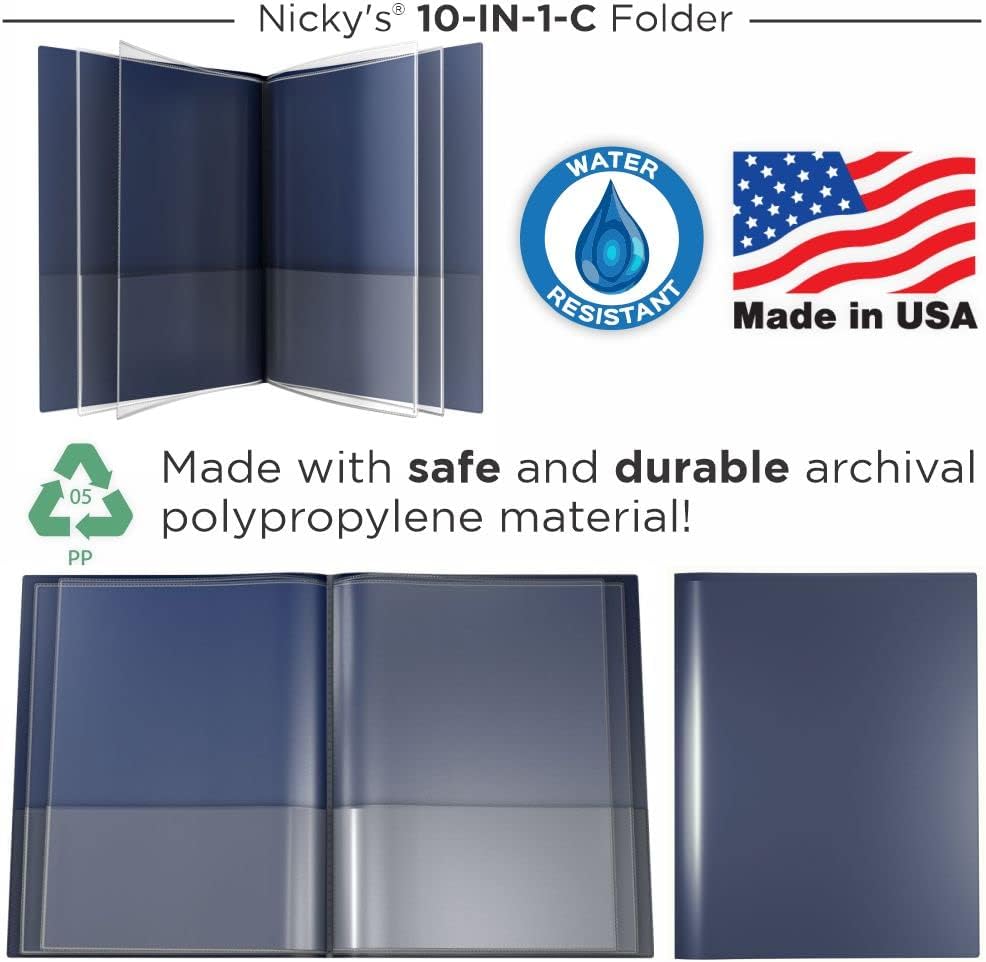 Nicky's® Multi Pocket Organizer, 10 or 14 Page Folder, Water Proof, Patented Tear-Resistant, Flexible Plastic, Proudly Made in USA, Binder Substitute. (10-in-1 Red)