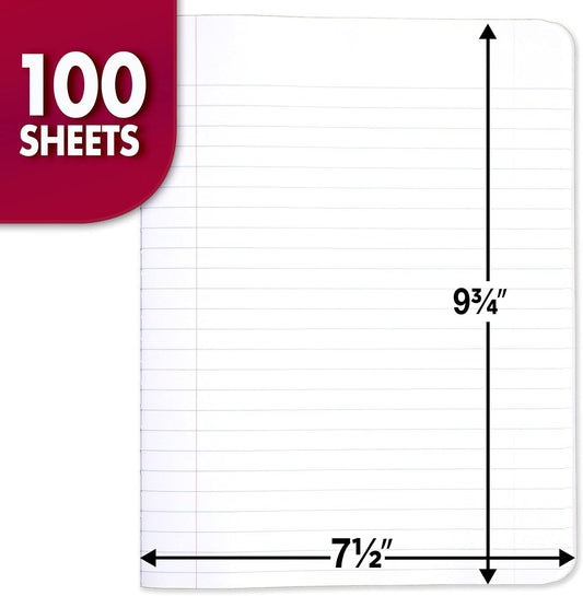 Mead Composition Notebook, 12 Pack, Wide Ruled Paper, 7-1/2" x 9-3/4", 100 Sheets per Comp Book, Colors Will Vary (963759)