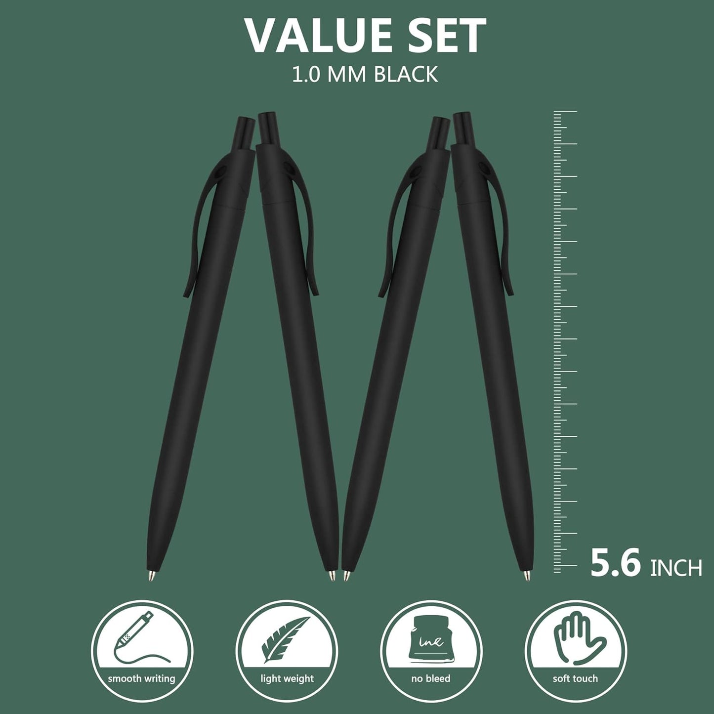 Deegtran 100 Pack No Bleed Black Barrel Click Pens, Wholesale Retractable Ballpoint, Medium Point, Smooth Ink, 1.0MM Black Ink