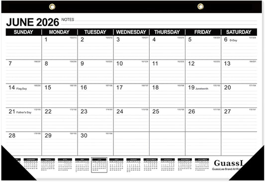 GuassLee Desk Calendar 2026-2027 - 19 Months Academic Calendar 17" × 11.5" Desktop Calendar from Jun. 2026 to Dec. 2027 with Julian Date for Home School Office Desk Top Organizing