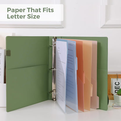 SKYDUE 3 Ring Binder with Clipboard,1 Inch Binder, 13.2" × 10.2" PU Clipboard Binder with Notepad & 5 Dividers with 5 Pockets, Labels, Clipboard Folder Great for School Office(Fit Letter Sized Paper)