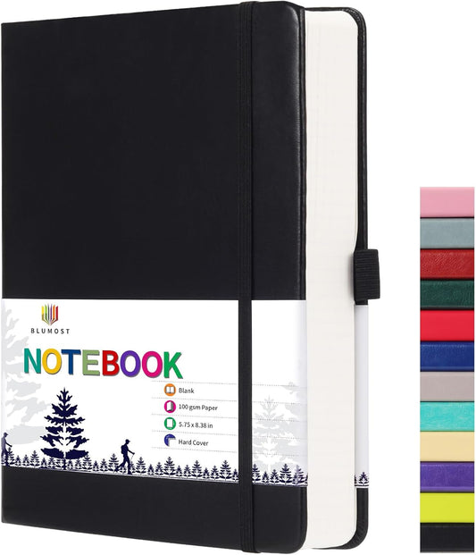 Graph Paper Notebook with 280 Pages,A5 Grid Paper Notebook/Journal,100gsm Thick Graph Leather Journal for Math Science Students,5.75'' × 8.38''-Black