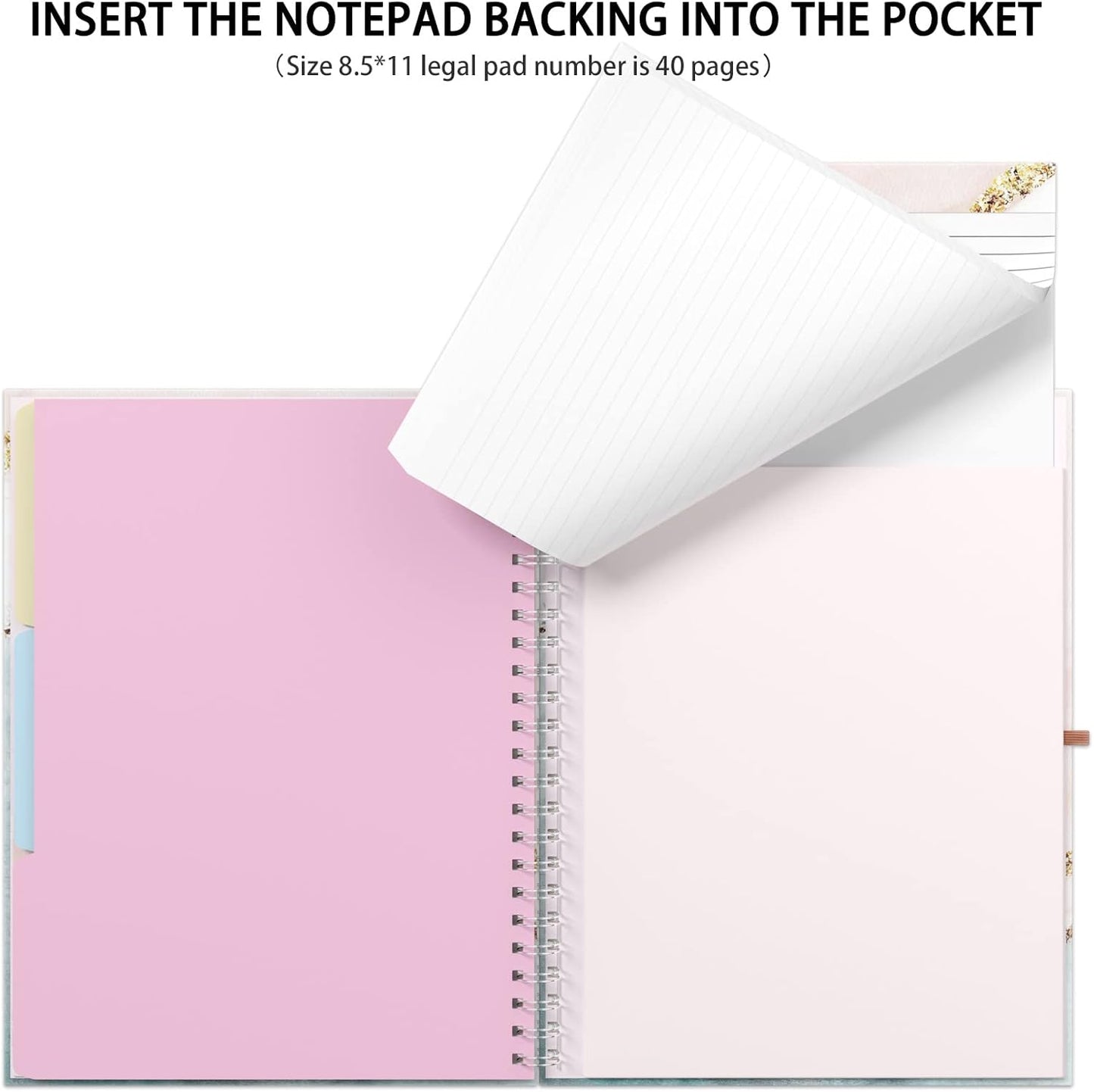 Rimilak Spiral Clipboards Folio with Refillable Lined Notepad, 14.5 x 9.8 In, Hardcover Cover with 5 Interior Pockets, Elastic Band and Pen Loop Series. Cute Stylish Clipfolio, Daisy Flower