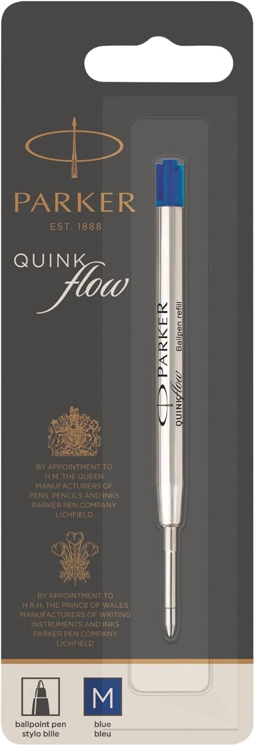 PARKER QUINKflow Ballpoint Pen Ink Refill, Medium Tip, Blue, 1 Count