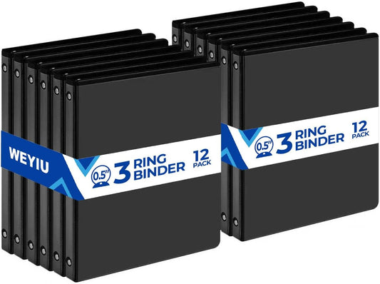 1/2 Inch 3-Ring Binder, 0.5 Inch Round Ring Binder with 2 Interior Pockets, Heavy Duty Round Ring Binder Holds 100 Sheets of US Letter Size 8.5'' x 11'' Paper for Office/Home/School (White, 12-Pack)