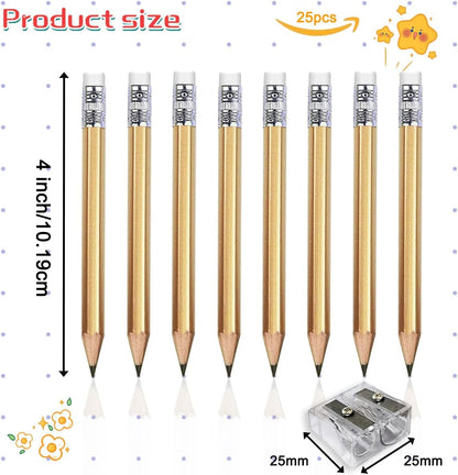 Adhere 25pcs Golf Pencils with Eraser Pre sharpened Hexagon half Wooden Pencils Graphite 2B for Golf Event Scoring,Classroom,Wedding,Company Meetings,Pew, Pocket (Nature)