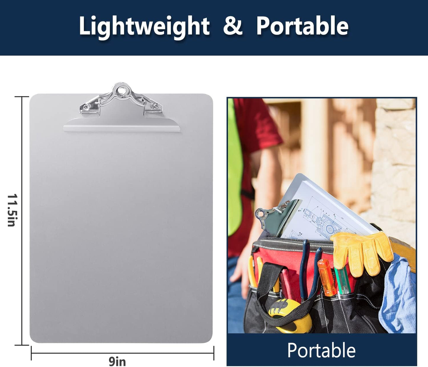 Metal Clipboard, 20% Sturdier Aluminum Contractor Clipboard with Low Profile Clip | Hangable Recycled Heavy Duty Rust-Proof | Plate for A4 Size Sheet, for Jobsite, Laboratory, Medical, Office, Teach