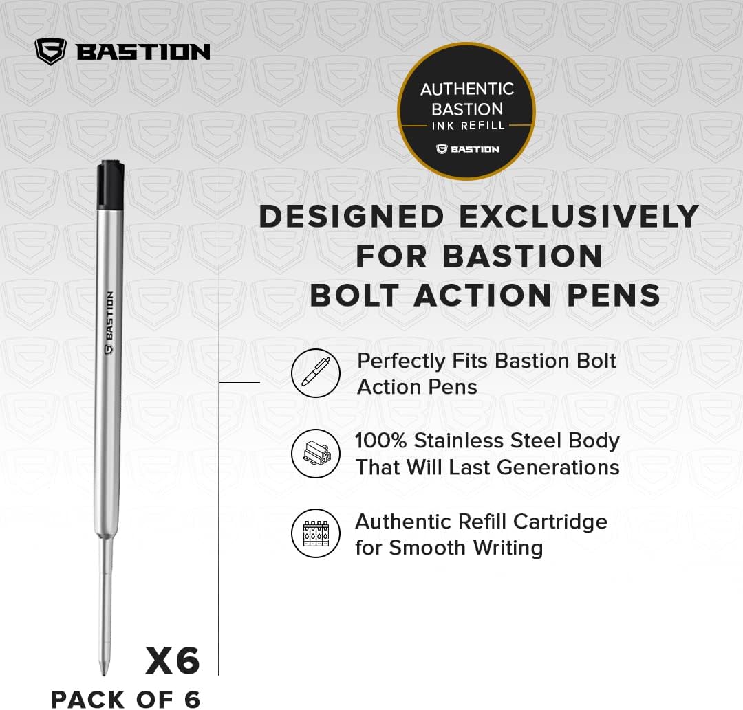 BASTION Pen Refill Ballpoint Blue | Replacement for All Bastion Bolt Action Pens | Standard Pen Ink Refills Cartridge (Blue 6 pc)