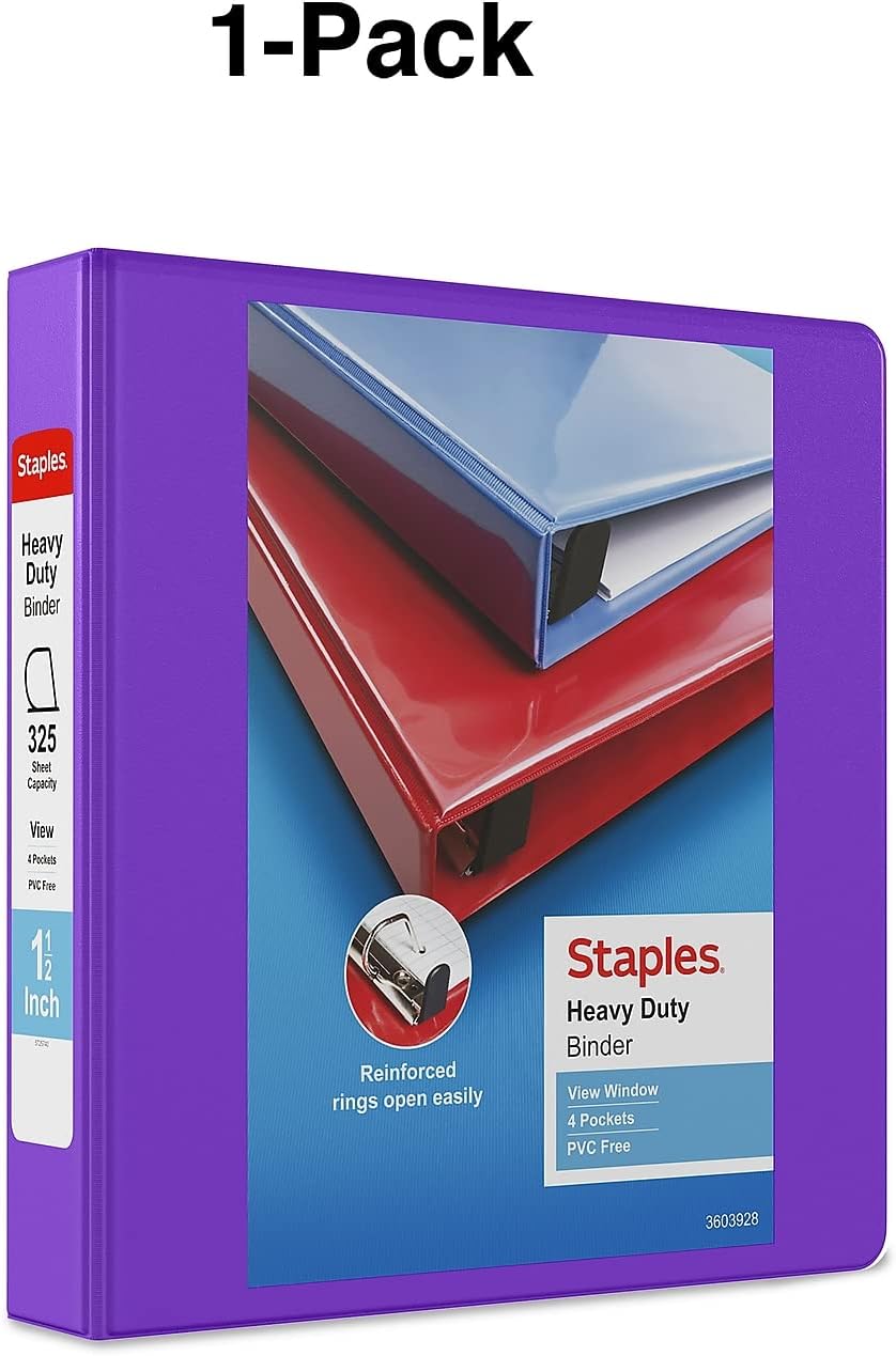 Staples Heavy-Duty 2-Inch D-Ring View Binder, Reinforced Spine, Holds Up to 450 Sheets, Gray, for Office & School