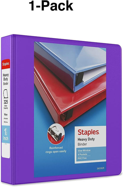 Staples Heavy-Duty 2-Inch D-Ring View Binder, Reinforced Spine, Holds Up to 450 Sheets, Gray, for Office & School