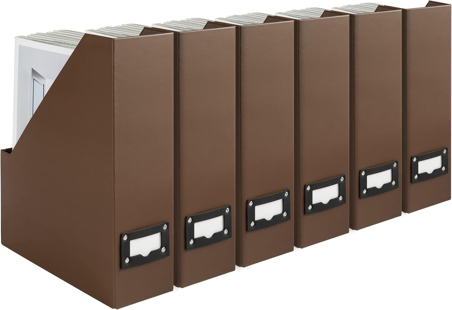 BLU MONACO Foldable Black Magazine File Holder | Set of 6 Cardboard Desk Organizer Boxes | Vertical Magazine File Holder | Standing File Holder | Office Classroom or Home