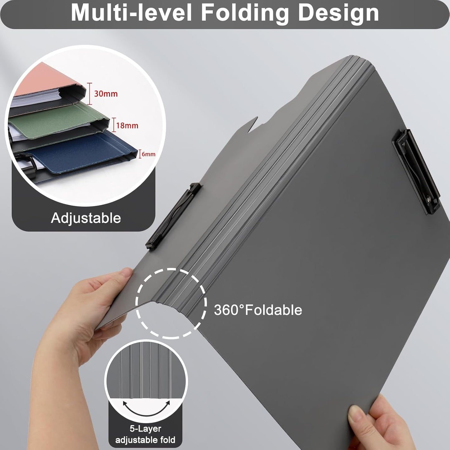 2 PCS Clipboard Foldable,360°Cover Folder Clipboard Plastic Clipboards with Double Low Profile Clip,File Folder Storag Clipboards for A3 A4 Paper, Clip boards for Office School Supplies-Pink