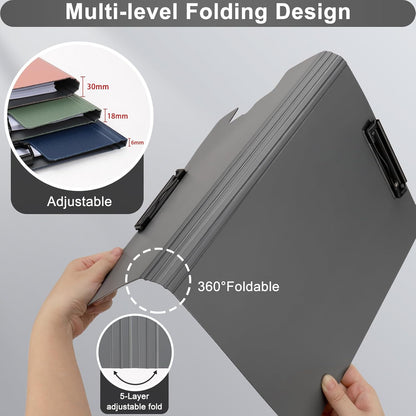 2 PCS Clipboard Foldable,360°Cover Folder Clipboard Plastic Clipboards with Double Low Profile Clip,File Folder Storag Clipboards for A3 A4 Paper, Clip boards for Office School Supplies-Pink