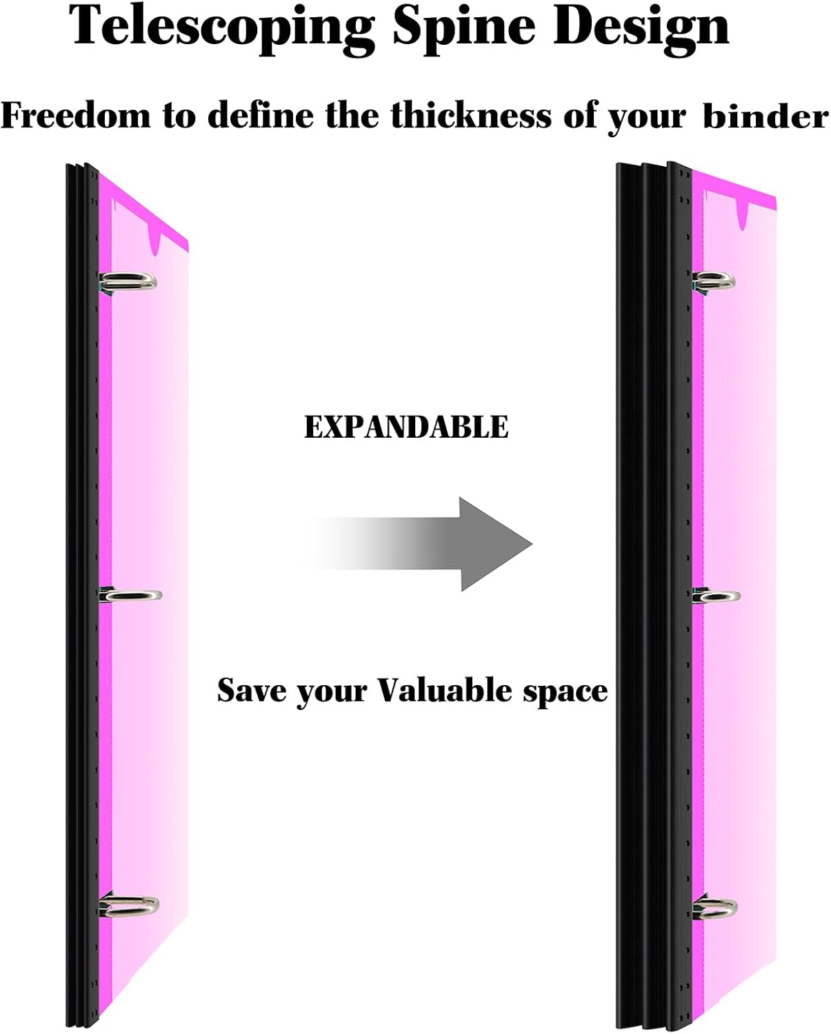INFUN Telescoping 3 Ring Binder - 4PCS, Portable Plastic 3 Ring Binder with Telescoping Spine, Binders with Foldable Front Cover Holds 8.5"x11" Paper for School, Office, Homes