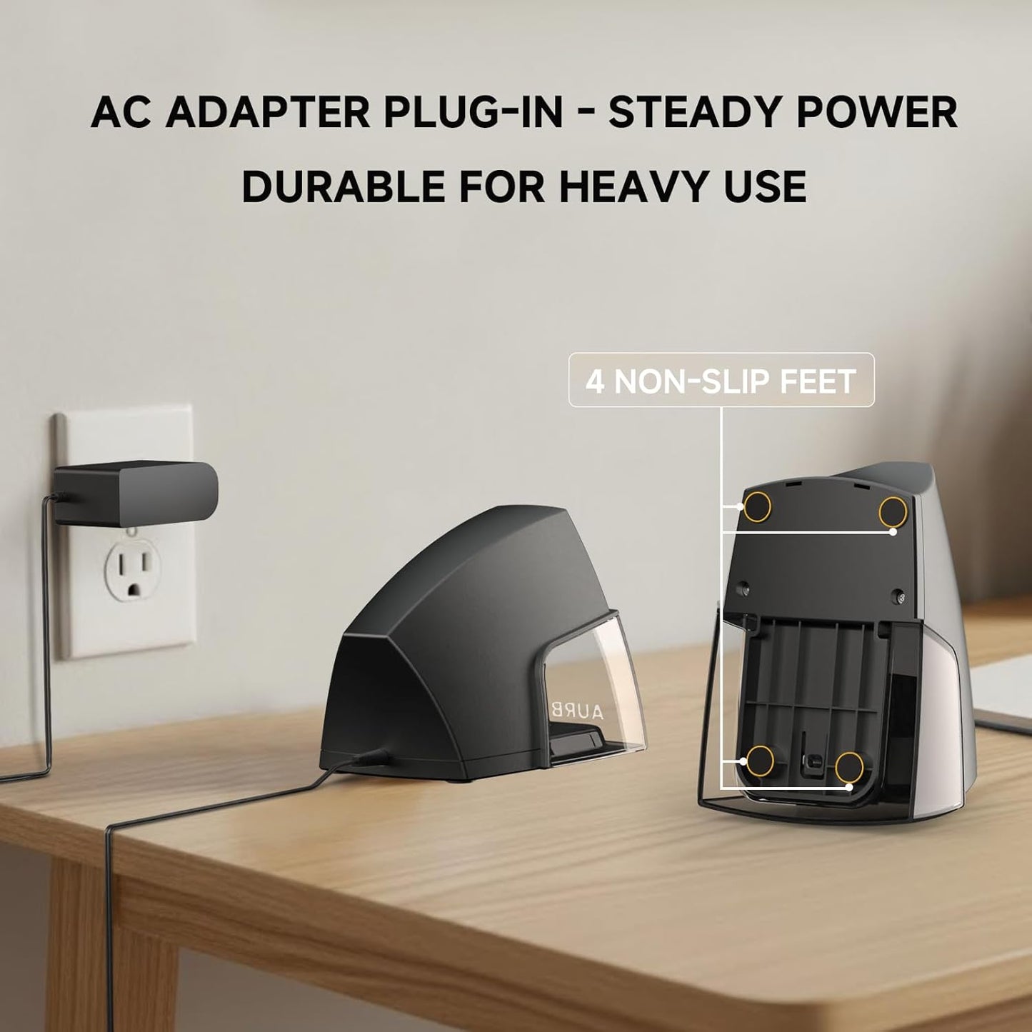 Electric Pencil Sharpener for 6 to 8 mm Pencils Helical Blade Fast 4 Second Sharpening Large Shavings Bin Non Slip Feet Safe Design for Classroom Office and Home(S1131)