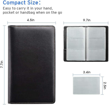 Sooez Leather Professional Business Card Book Holder Organizer, 240 Capacity Credit Card Booklet, PU Name Cards Holder Storage File for Men Women, 7.7 x 4.5 Inch, Black