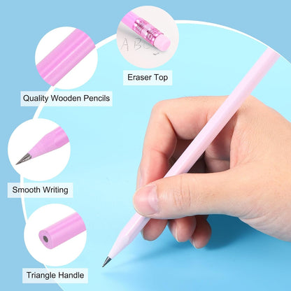 PATIKIL Round Pencils, 24 Pcs Triangle HB Graphite Pencil Wooden Pencils with Eraser for Classroom Office Writing Drawing Supplies, White