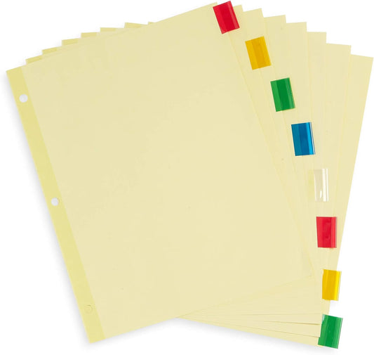 Blue Summit Supplies 8-Tab Binder Dividers, Manila Paper with Insertable Colored Plastic Tabs, Reinforced 3 Ring Dividers with Perforated Paper Tab Inserts, 48 Sets