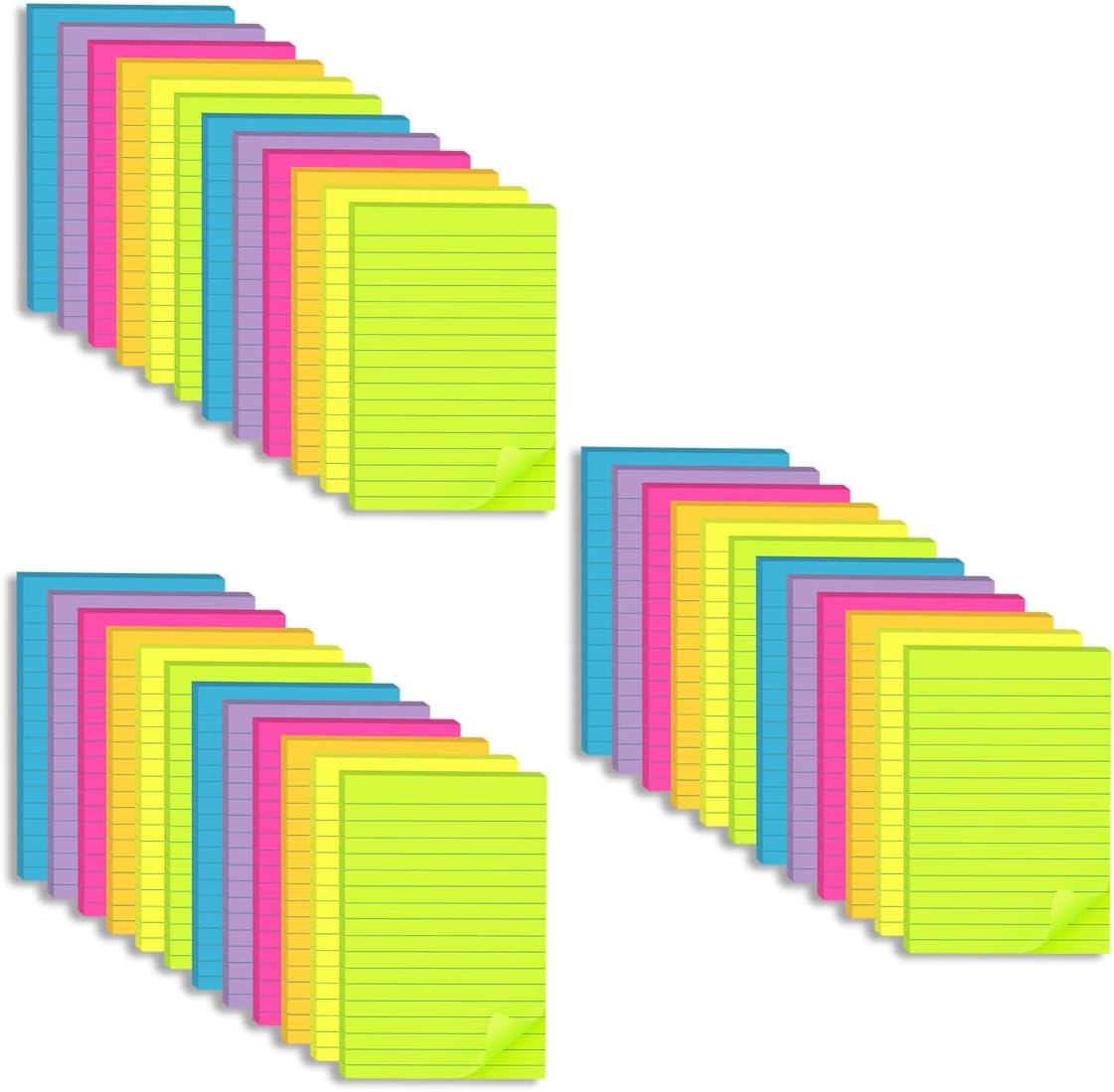(12 Pack) Lined Sticky Notes 4x6 in,Large Notepads with Lines,Ruled Stickies Super Sticking Power,Office School Memo Note Pads Bright Colors,Post on Windows Doors,Recyclable,Easy to Write on