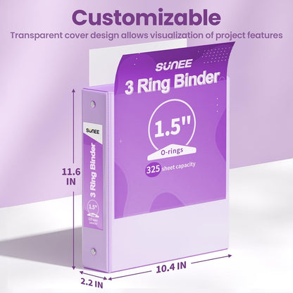 SUNEE 3 Ring Binder 3 Inch 2 Pack, Clear View Binder Three Ring PVC-Free (Fit 8.5x11 Inches) for School or Office Supplies, Pink