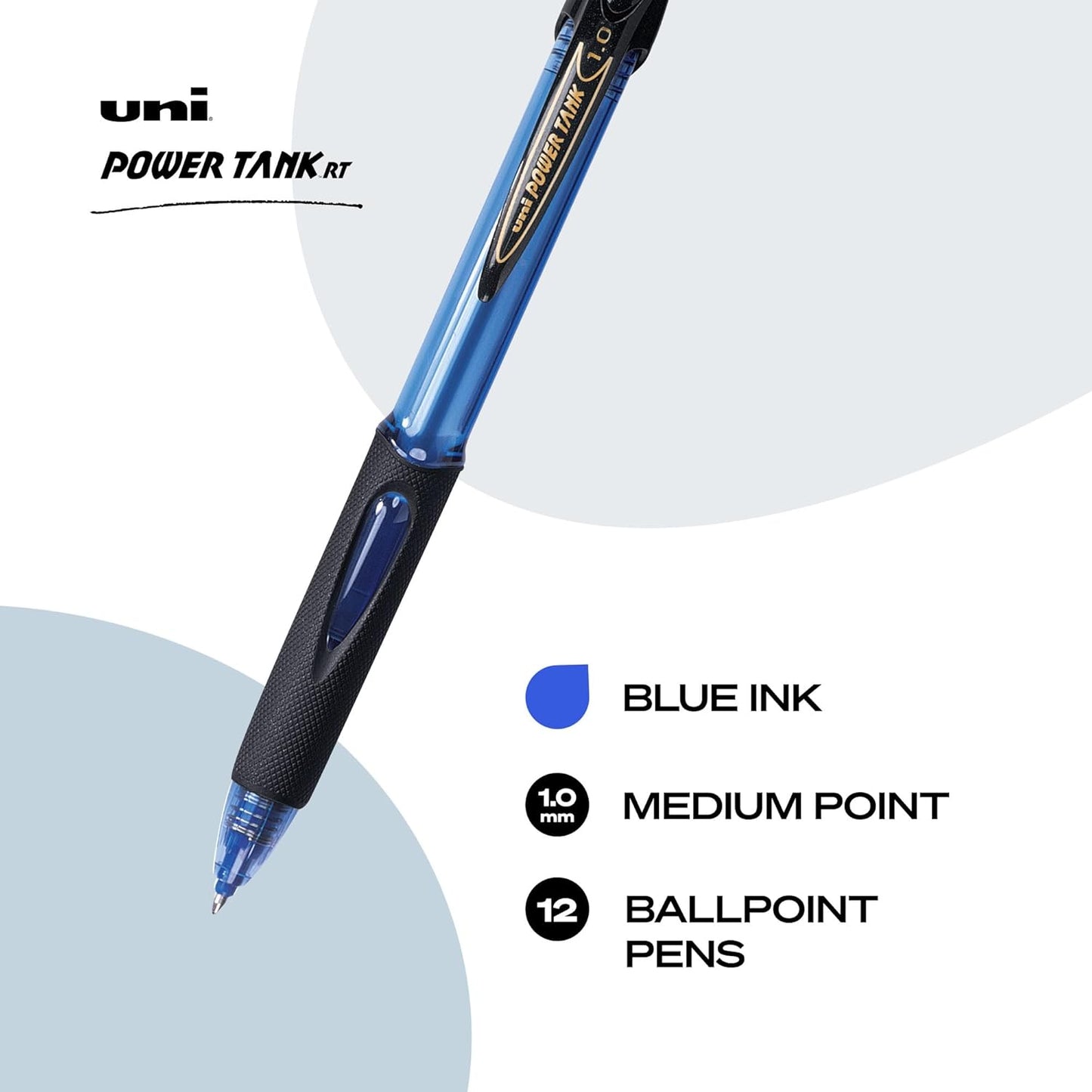 uniball Power Tank RT Ballpoint Pens, Medium Point (1.0mm), Black, 12 Pack