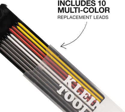 KLEIN TOOLS 80188 Skribes 2.8 mm Mechanical Carpenter Pencil with Built-In Sharpener and 10-Pack Graphite Lead Refills, for Deep Hole Marking for Woodworking and Construction