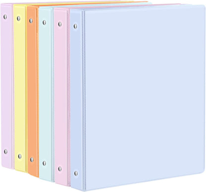 3 Ring Binder - 6 Pack, 1 Inch Binder with 2 Interior Pockets & Clear View Overlay, Large Capacity, Round Ring Binders for Office Supplies, School & Home (6 Colors)