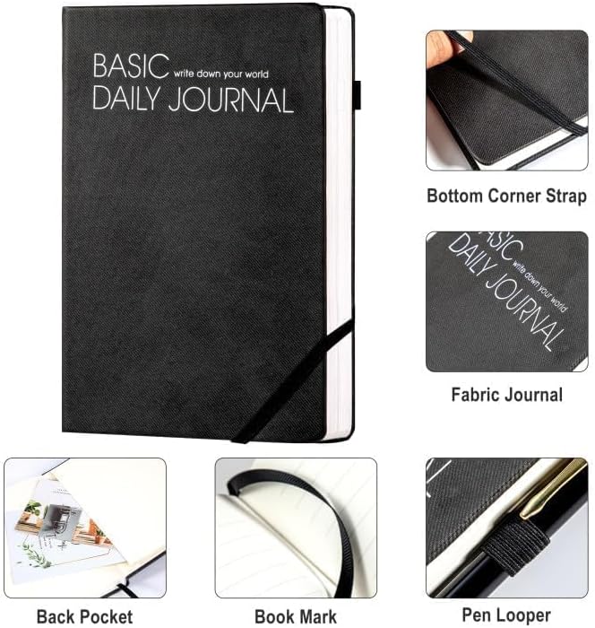 CAGIE Journal Notebook for Women Men, Hardcover Lined Notebooks Journals for Writing Work Journaling Note Taking Diary with Pen Loop (Black Ruled), Gifts, 5.7" x 8.3", 196 Pages